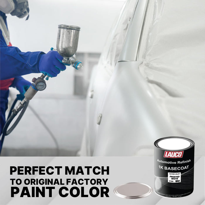 LAUCO 1K Basecoat Frosted White – White Automotive Paint – Factory Color Match – 1 Gallon – Spray Gun Ready – Mixing Ratio 1:1 – Car Repaint Base Coat 87288