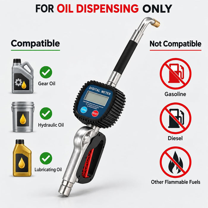 Digital Oil Dispensing Meter Gun, 1/2 Inch BSP Inlet, 1000 PSI Digital Fluid Meter With Flexible Extension, Automatic Shut Off Handle For Gear Oil, Hydraulic And Lubricating 47565