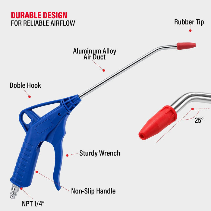 Air Blow Gun with Fixed Nozzle, Air Compressor with Angled Bent Nozzle Accessories Dust Removal Cleaning Tool (200mm) 57021
