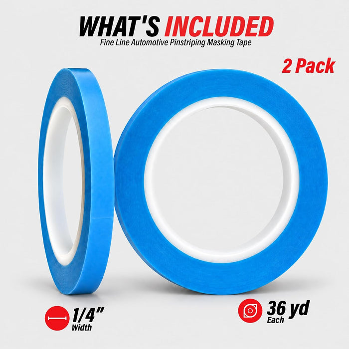 LAUCO 1/4" Fine Line Automotive Pinstriping Masking Tape - Pack of 2-36 Yard Roll 74631