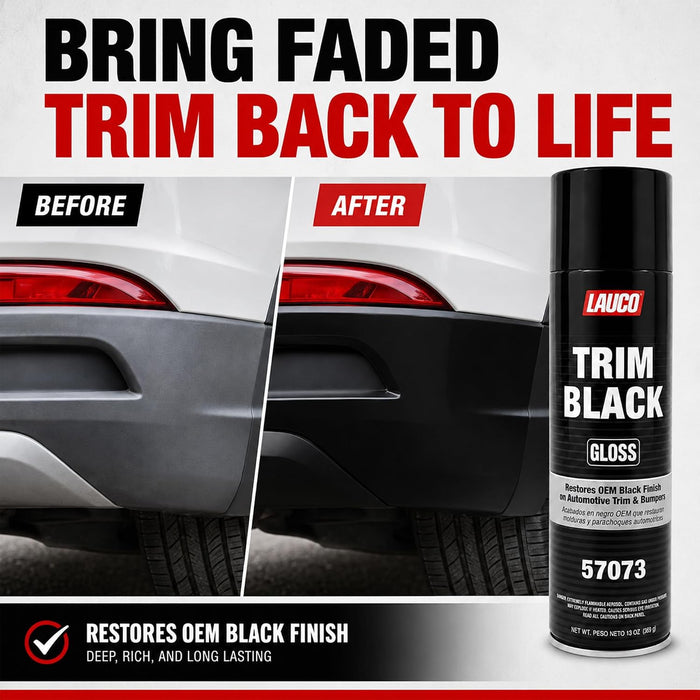 LAUCO Trim Black Gloss 13 oz, 2 Pack. Automotive Aerosol Spray Paint Can, Black Spray Paint with Gloss Finish - Designed for Plastic, Aluminum, Steel and Stainless Steel