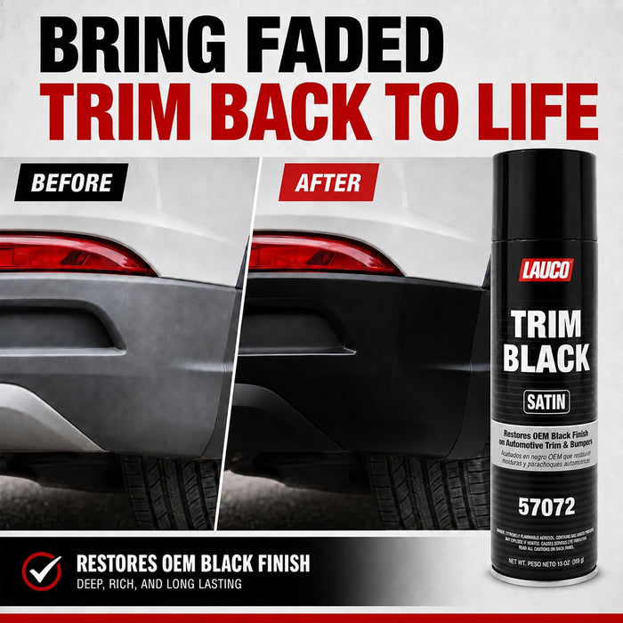 LAUCO Trim Black Satin 13 oz. Automotive Spray Paint Can with Gun Pack of 6, Black Car Spray Paint with Satin Finish, Designed for Plastic, Aluminum, Steel and Stainless Steel 57072