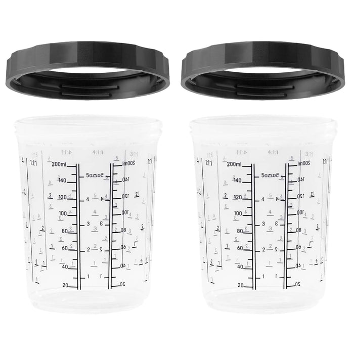 LAUCO 2 Pack Paint Spray Gun Hard Cup Set, 200ML (6.8 Oz) Reusable Mixing Cups with Retainer Rings, Compatible with Disposable Paint Cup Liner and Lid Systems for Automotive Paint, Primer, Clear Coat