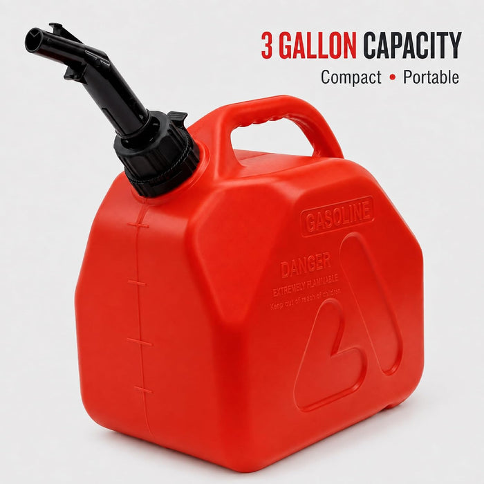 Gas Can 3 Gallon, Portable Fuel Container with Rotating Pour Spout, Child-Resistant Cap and Carry Handle for Gasoline, Lawn Equipment, Garage and Outdoor Use