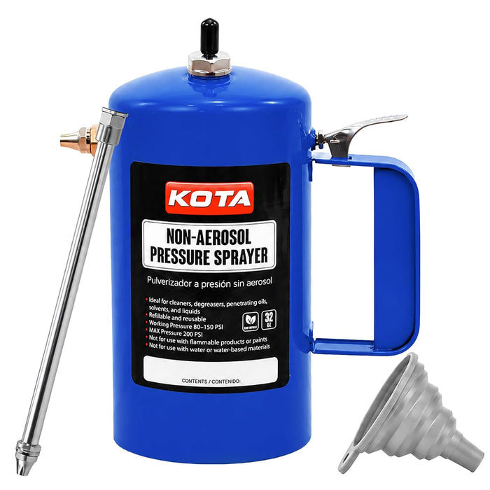 LAUCO Non Aerosol Pressure Sprayer - Refillable Pressurized Sprayer Bottle for Oil, Solvent, Degreasers, Lubricants - Rechargeable Steel Canister with Brass Nozzles, 32oz. (1, Blue) 69533