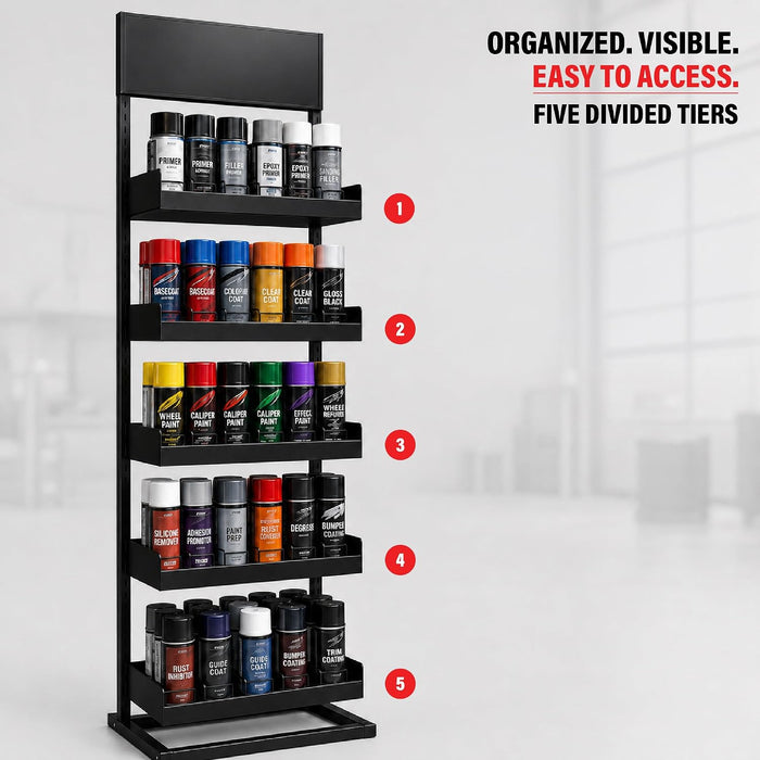 LAUCO Aerosol Rack Assortment Display - Holds up to 150 Aerosol Cans - 5 Tier Spray Paint Can Storage Rack Organizer - 68.8" H x 18.3" L x 18.3" W- 87228