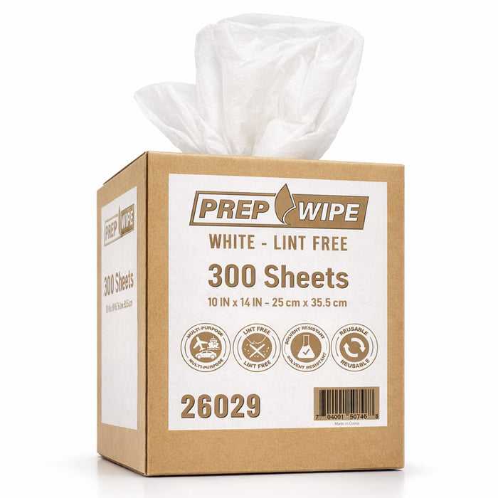 26029 Prep Wipe WHITE Lint Free Cleaning Towels Pack of 300 Sheets, 10" x 14" (1 Box) - Multi-purpose, Reusable, Perforated, Industrial Grade Perforated Sheets