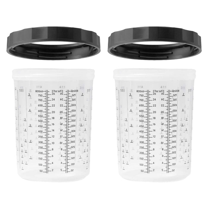 LAUCO 2 Pack Paint Spray Gun Hard Cup Set, 800ML (27 Oz) Reusable Mixing Cups with Retainer Rings, Compatible with Disposable Paint Cup Liner and Lid Systems for Automotive Paint, Primer, Clear Coat