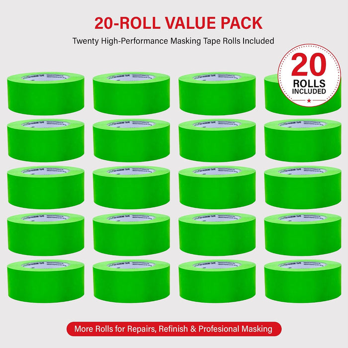LAUCO DINOGREN High Performance Masking Tape for Car Paint 2 inches, 20 Rolls Heat & Water Resistant, Multi-Purpose Green 07767