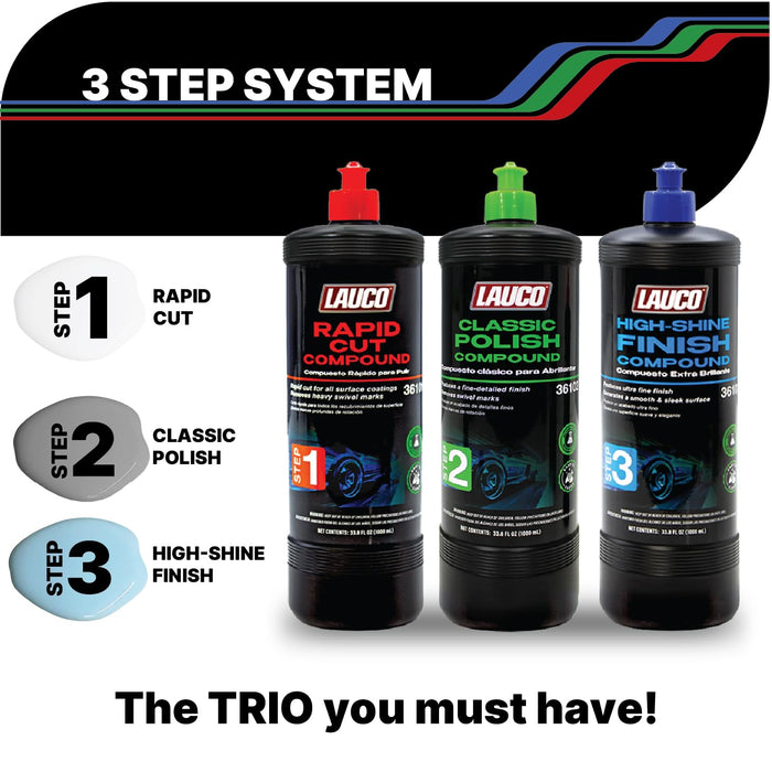 LAUCO Step 1 Rapid-Cut Automotive Polishing Compound – 32oz, Heavy-Cut Formula for Deep Scratch, Oxidation & Sanding Mark Removal, Silicone-Free & Clear-Coat Safe (1000 mL)