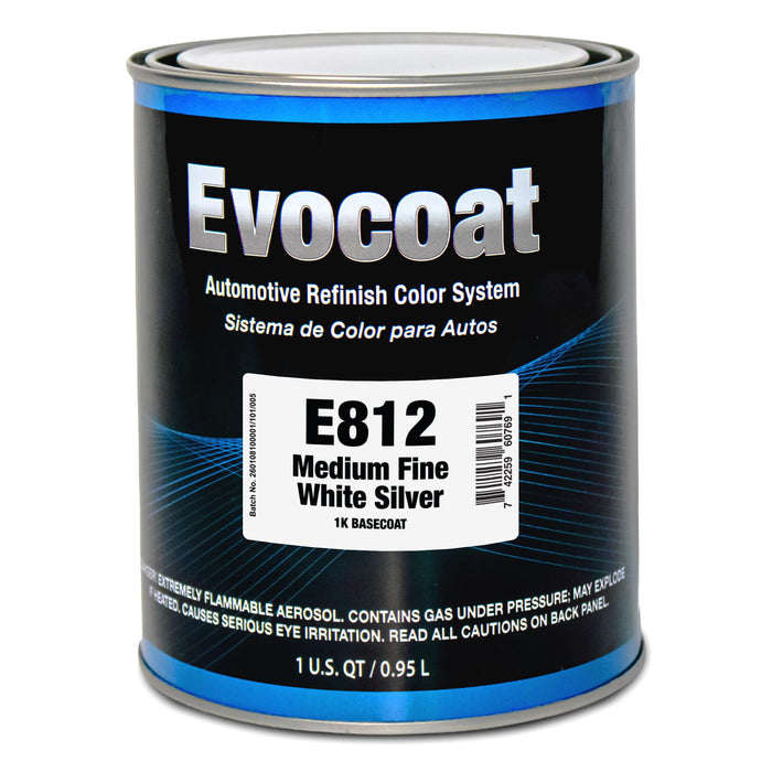 LAUCO Evocoat 1K Base Coat E812 Medium Fine White Silver QT, (Compatible With PC-1812 1:1 Mix Ratio)