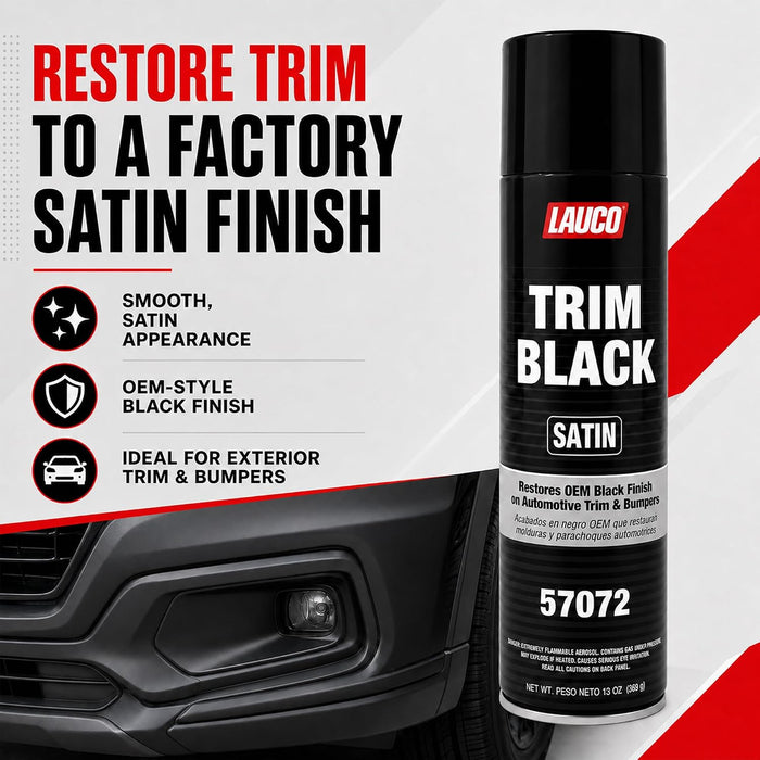 LAUCO Trim Black Satin 13 oz. Automotive Spray Paint Can with Gun Pack of 2, Black Car Spray Paint with Satin Finish, Designed for Plastic, Aluminum, Steel and Stainless Steel 57072