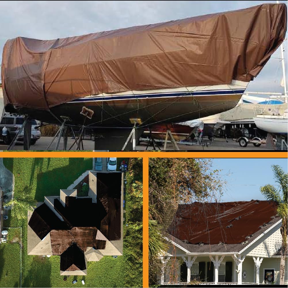 Heavy Duty Brown Tarp - 12ft x 20ft - 5 MIL Multipurpose UV Resistant, Waterproof Protective Tarp Cover with Metal Grommets and Reinforced Edges - for Roof, Camping, Patio, Boat, Car 38809