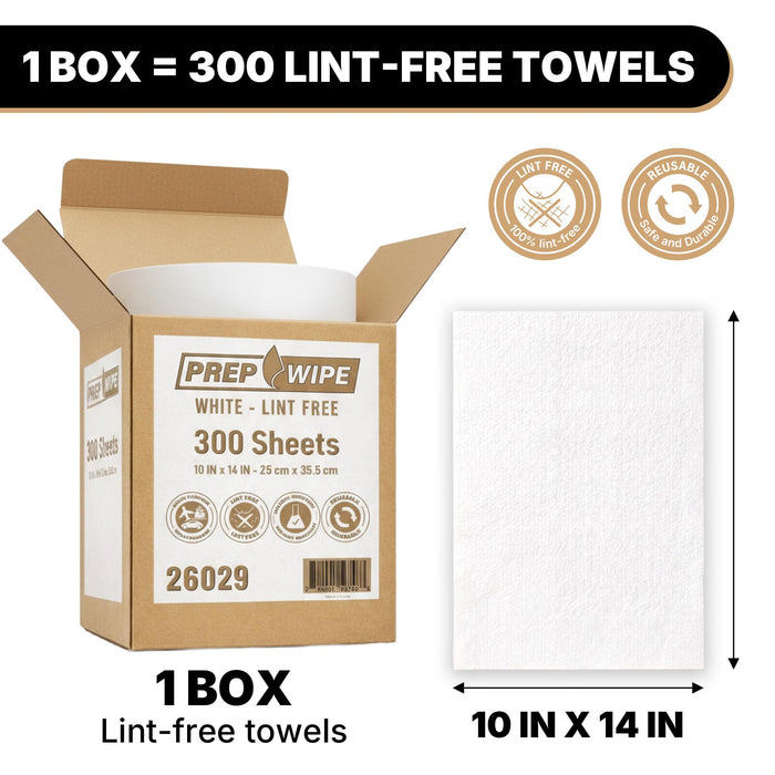 26029 Prep Wipe WHITE Lint Free Cleaning Towels Pack of 300 Sheets, 10" x 14" (1 Box) - Multi-purpose, Reusable, Perforated, Industrial Grade Perforated Sheets