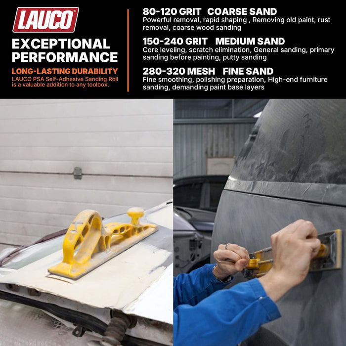LAUCO Premium 180 Grit Ceramic Grain PSA Self-Adhesive Sanding Roll Each 2.75" x 25 Yard - Self Adhesive Sticky Back Continuous Longboard Sandpaper for Automotive and Woodworking