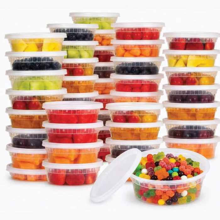 Uni-Pak 8 oz Plastic Deli Food Storage Containers with Lids, 50 Set, BPA-Free Meal Prep Containers, Leak-Resistant, Stackable, Microwave, Freezer & Dishwasher Safe for Soup, Snacks & Leftovers