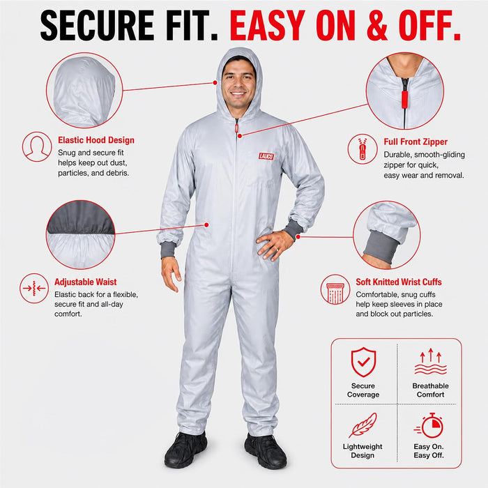 Reusable Paint Suit Spray Coverall with Hood, X-Large, Anti-Static Silicone-Free Protective, 98% Polyester 2% Carbon Fiber