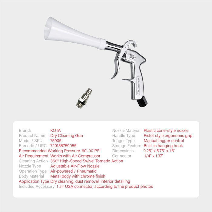 LAUCO Air Blow Gun for Car Detailing, Tornado Car Cleaning Gun, Air Compressor for Car Detailing, Air Blower for Car Detailing, Cleaning Tool with Nozzle and Auto Detailing Brush (Silver/White)
