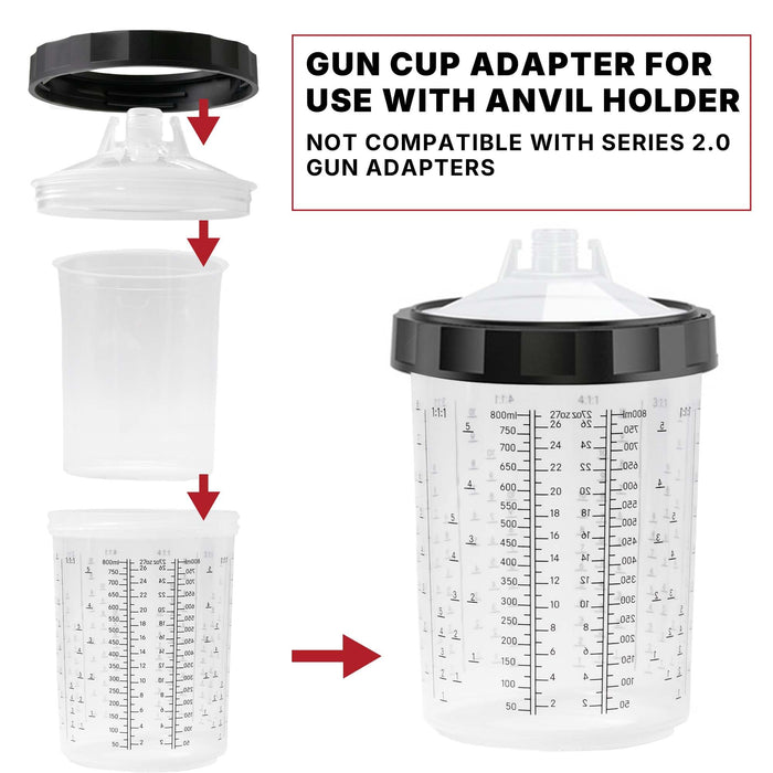 LAUCO 4 Pack Paint Spray Gun Hard Cup Set, 800ML (27 Oz) Reusable Mixing Cups with Retainer Rings, Compatible with Disposable Paint Cup Liner and Lid Systems for Automotive Paint, Primer, Clear Coat