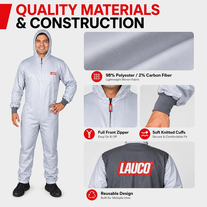 Reusable Paint Suit Spray Coverall with Hood, X-Large, Anti-Static Silicone-Free Protective, 98% Polyester 2% Carbon Fiber
