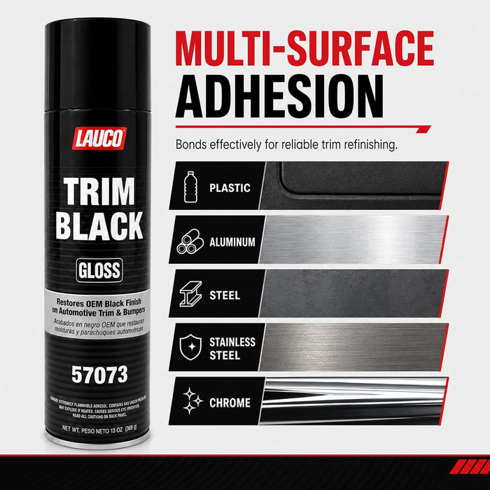 LAUCO Trim Black Gloss Automotive Spray Paint – 13 oz Aerosol Can for Plastic, Aluminum, Steel & Stainless Steel Trim – Durable OEM Finish 57073