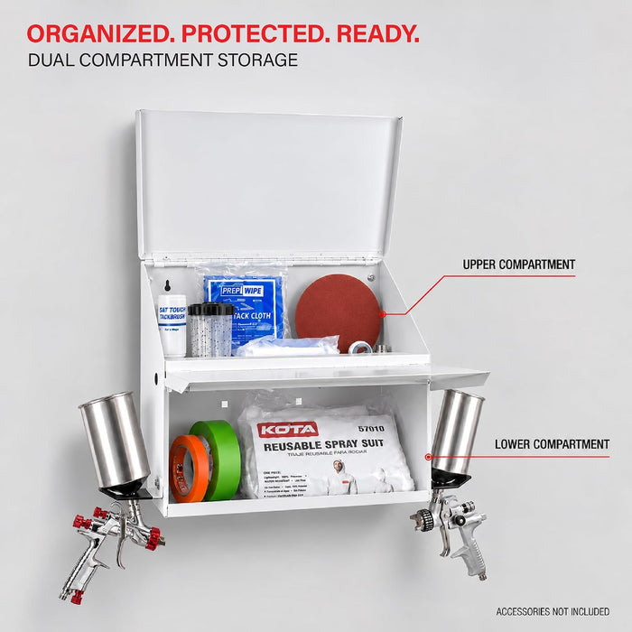 Magnetic Spray Booth Box White- Double Compartment Cabinet with Double Spray Paint Gun Holder, Spray Gun Holder, Spray Paint Storage Box Cabinet for the Interior of Spray Booth, Spray Gun Box 1681