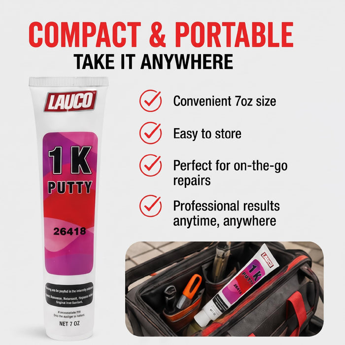 Lauco 1K Combination Body Filler Putty - Pack of 2 - Quick & Easy Repairs for Multiple Surfaces, 7 oz Tube
