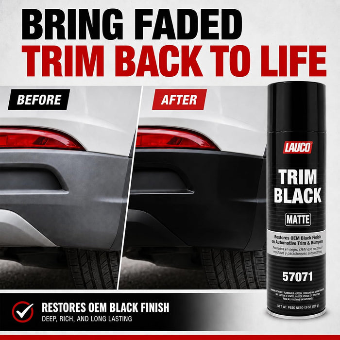 LAUCO Trim Black Matte 13 oz. Automotive Spray Paint Can with Gun - Pack of 12 - Black Car Spray Paint with Matte Finish - Designed for Plastic, Aluminum, Steel and Stainless Steel- 57071
