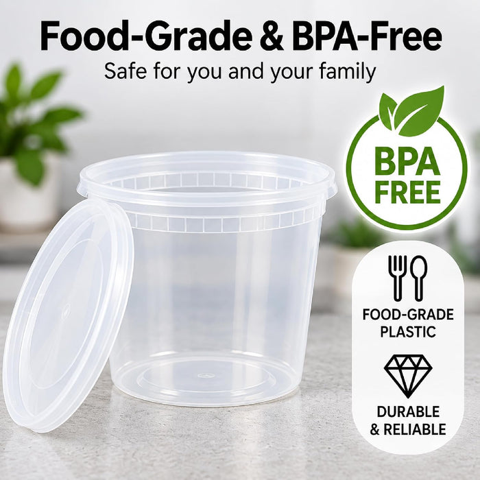 Uni-Pak 16 oz Plastic Deli Food Storage Containers with Lids, 50 Set, BPA-Free Meal Prep Containers, Leak-Resistant, Stackable, Microwave, Freezer & Dishwasher Safe for Soup, Snacks & Leftovers 62812