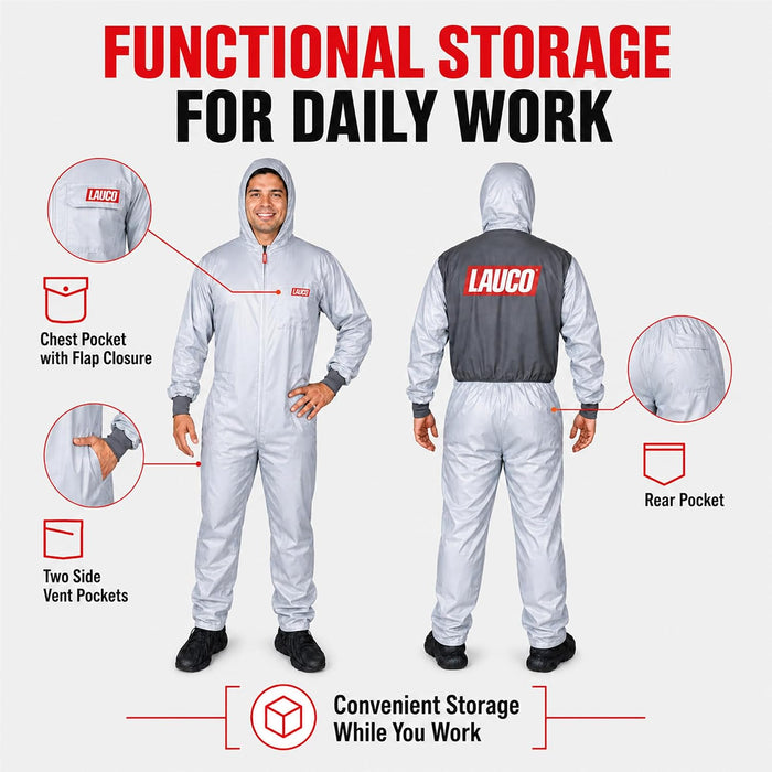 Reusable Paint Suit Spray Coverall with Hood, X-Large, Anti-Static Silicone-Free Protective, 98% Polyester 2% Carbon Fiber