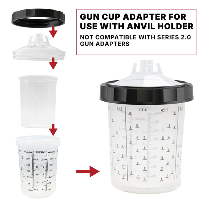 LAUCO 4 Pack Paint Spray Gun Hard Cup Set, 400ML (13.5 Oz) Reusable Mixing Cups with Retainer Rings, Compatible with Disposable Paint Cup Liner and Lid Systems for Automotive Paint, Primer, Clear Coat