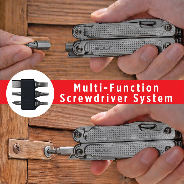 EDGE Multi-Tool Pliers, 18-in-1 Stainless Steel Multitool with Knife, Saw, Scissors, Wire Cutter & Screwdriver Bits, Compact Folding Pocket Tool for Camping, Survival, Fishing & Car Emergency (Black)