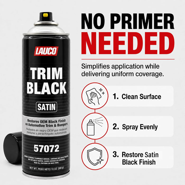 LAUCO Trim Black Satin 13 oz. Automotive Spray Paint Can with Gun Pack of 12, Black Car Spray Paint with Satin Finish, Designed for Plastic, Aluminum, Steel and Stainless Steel 57072