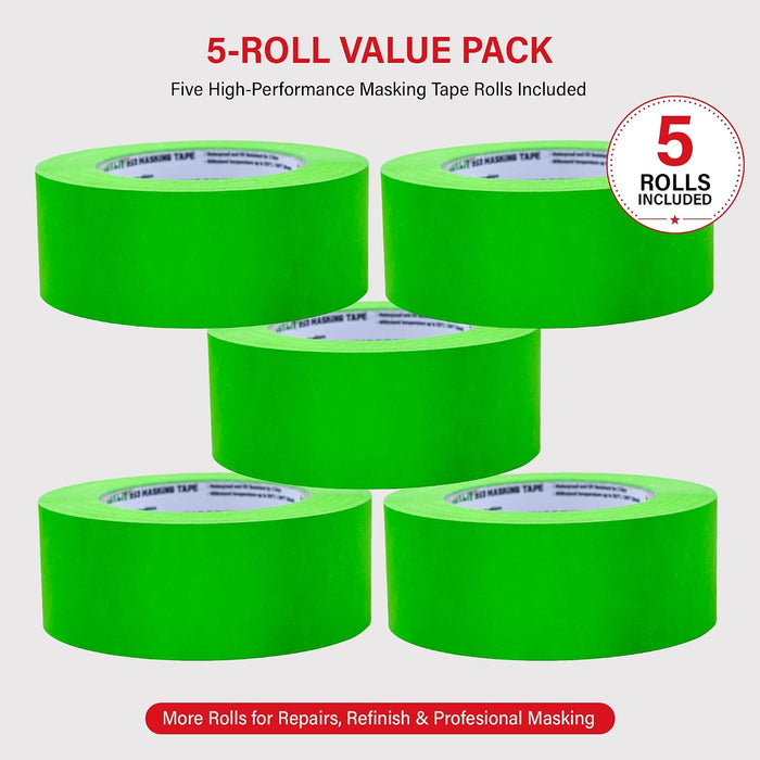 LAUCO DINOGREN Masking Green Tape 2 Inch x 60 Yards, 5 Rolls, Green High Performance Painters Tape, Heat and Water Resistant Tape for Car Painting and Auto Body Refinishing 7767