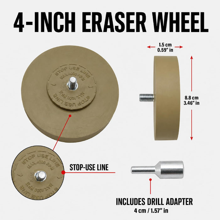 4" Adhesive Eraser Wheel with Pad & Adapter Graphics Removal Tool Eraser Wheel Decal Remover AEP7758