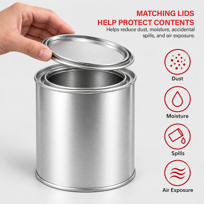 LAUCO Empty Paint Cans with Lids, 16 oz Pint Metal Paint Cans, 12 Pack, Durable Tin-Plated Steel Containers for Paint Storage, Crafts, DIY Projects, Workshops & Home Use 9073