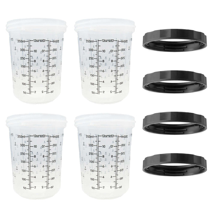 LAUCO 4 Pack Paint Spray Gun Hard Cup Set, 400ML (13.5 Oz) Reusable Mixing Cups with Retainer Rings, Compatible with Disposable Paint Cup Liner and Lid Systems for Automotive Paint, Primer, Clear Coat