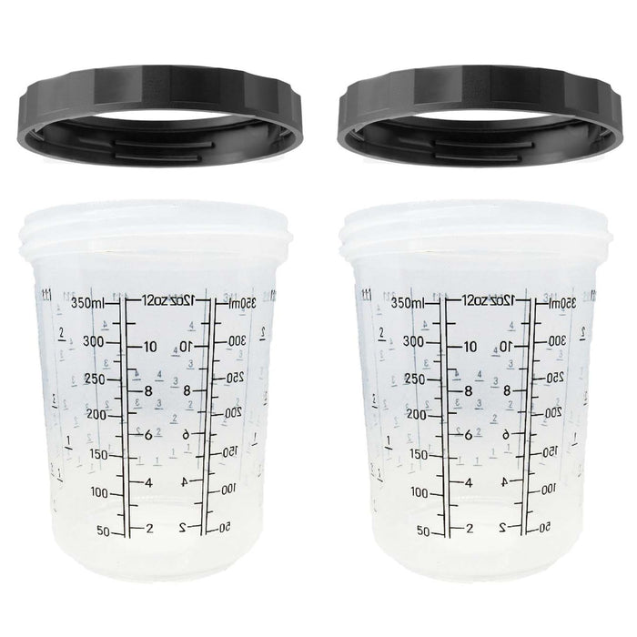 LAUCO 2 Pack Paint Spray Gun Hard Cup Set, 400ML (13.5 Oz) Reusable Mixing Cups with Retainer Rings, Compatible with Disposable Paint Cup Liner and Lid Systems for Automotive Paint, Primer, Clear Coat