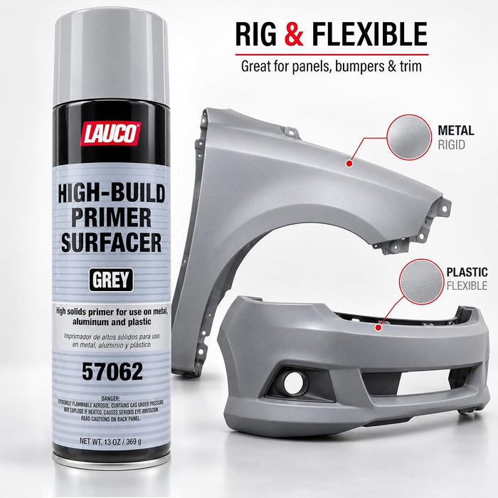 LAUCO High-Building Primer Surfacer Grey 13oz Aerosol Spray Can with Aerosol Spray Gun - Pack of 6 - For Automotive and Industrial Use 57062