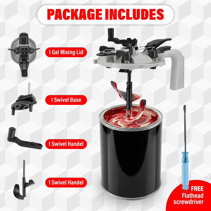Lauco 1 Gallon Paint Can Mixing Lid with Pour Spout – Universal Paint Mixer Lid with Auger Mixing Blade, Drill or Hand Stir Compatible, Leak-Proof Seal & Drip-Free Pouring Spout for Paint, Stain, Varnish (Gallon) 26493