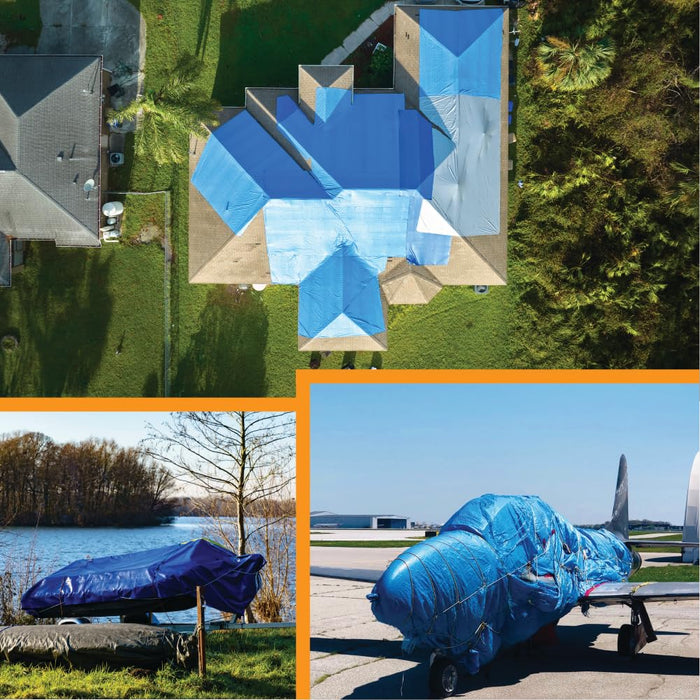 Heavy Duty Blue Tarp - 50ft x 70ft -5 MIL Multipurpose UV Resistant, Waterproof Protective Tarp Cover with Metal Grommets and Reinforced Edges - for Roof, Camping, Patio, Boat, Car 17430
