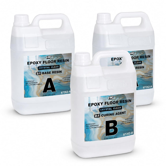 Crystal Clear Epoxy Floor Resin Kit 2:1 Ratio – 2.6 Gallon Base Resin + 1.3 Gallon Curing Agent, Self Leveling UV Resistant Waterproof for Garages, Warehouses, Resistant to Scratches 3.9 Gal / 15 L