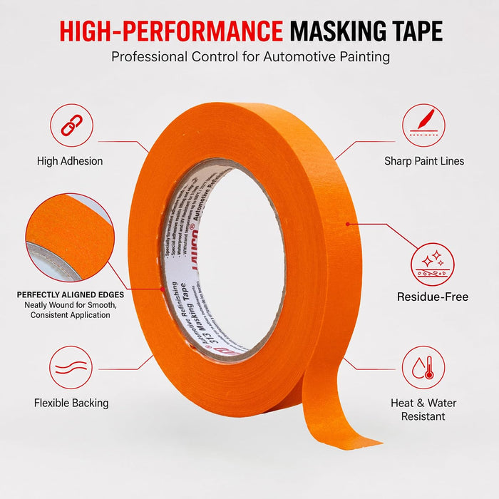 LAUCO Orange Masking Tape 1.5 in x 60 Yd, 24 Rolls, Automotive Painting Tape, High Adhesion, Clean Removal for Auto Paint & Detailing 19541