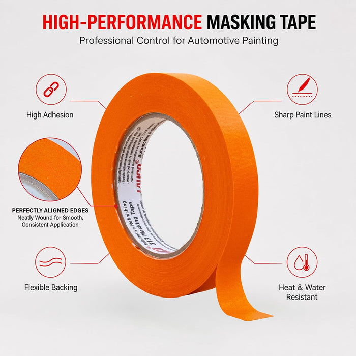 LAUCO Orange Masking Tape 2 in x 60 Yd, 20 Rolls, Automotive Painting, High Adhesion Autobody Painters Tape, UV, Moisture & Heat Resistant, No Residue, Multi-Purpose Bulk 19542