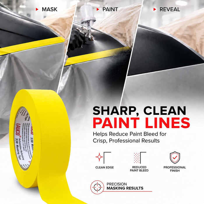 Automotive Masking Tape Yellow Painters Tape for Car Painting, High Temperature Resistant Refinishing Tape, Clean Removal No Residue, Professional Auto Body Shop Masking Tape Bulk (2in-5rolls) 37533