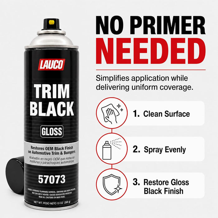 Trim Black Gloss 13 oz. Automotive Spray Paint Can with Gun - Pack of 12 - Black Car Spray Paint with Gloss Finish - Designed for Plastic, Aluminum, Steel and Stainless Steel 57073