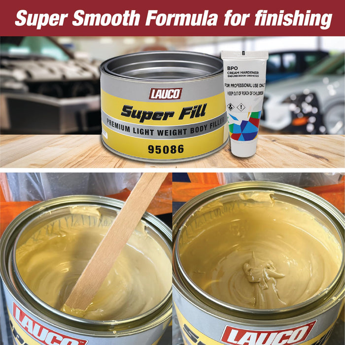 LAUCO Super Fill Premium Lightweight Body Filler - Pack of 2 - Ideal for Small-Medium Dents & Scratches, Adheres to Fiberglass, Steel, Galvanized, Zinc & Aluminum, 2 Quart + 2 Hardener