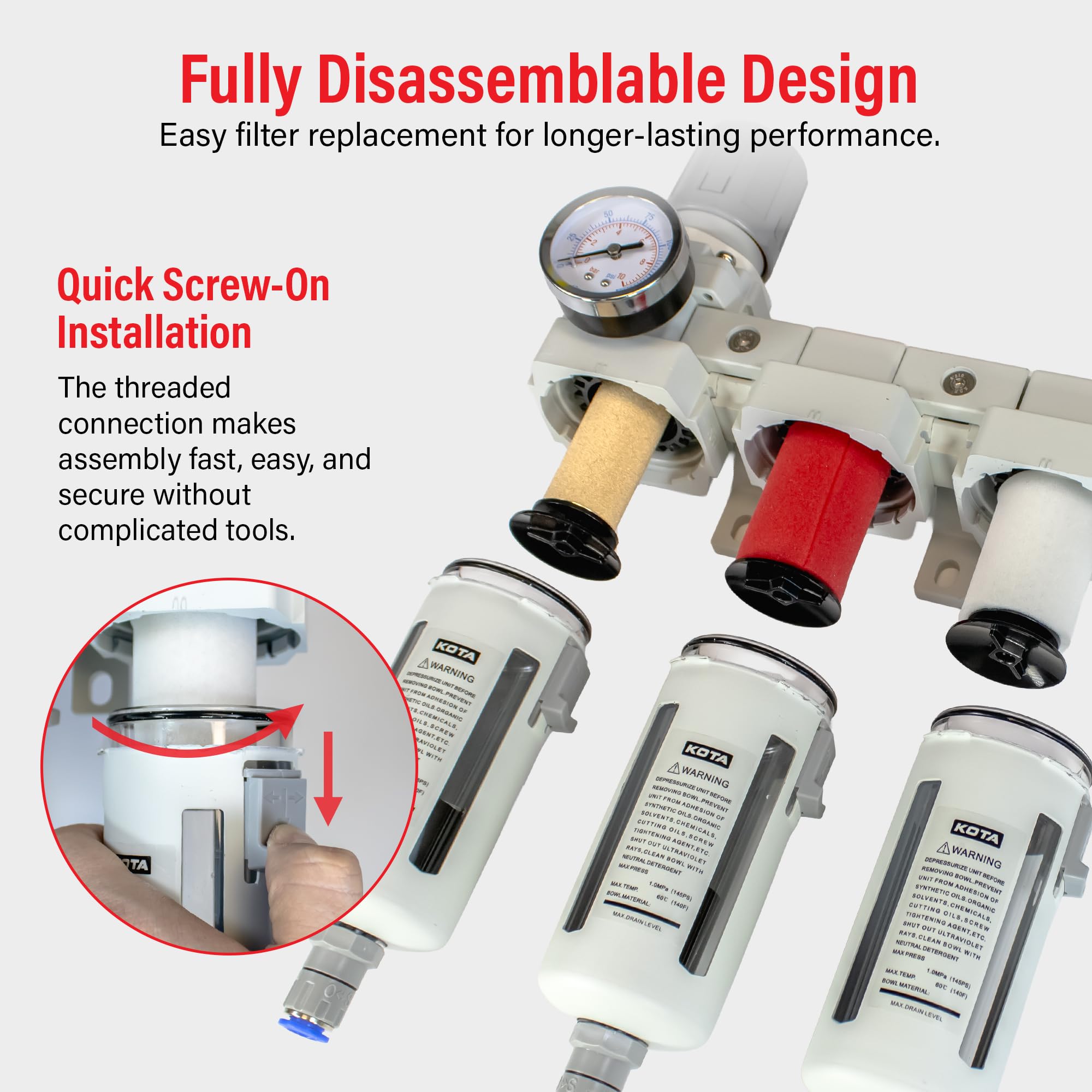 Heavy Duty 1/2" NPT 3 Stage Air Drying System – Industrial Coalescing Filter, Particulate Filter, Desiccant Dryer and Air Regulator with Manual Drain for Air Compressor, Plasma Cutter, Paint