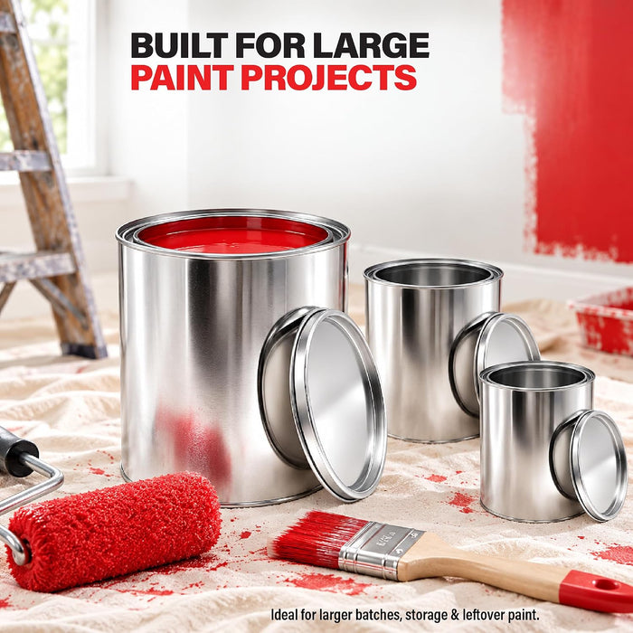 Lauco 3-Pack Metal Paint Cans with Lids, 1 Gallon + 1 Quart + 1 Pint Unlined Storage Containers – Durable Tinplate Buckets for Paint, Solvents, Craft Supplies & DIY Projects 75894
