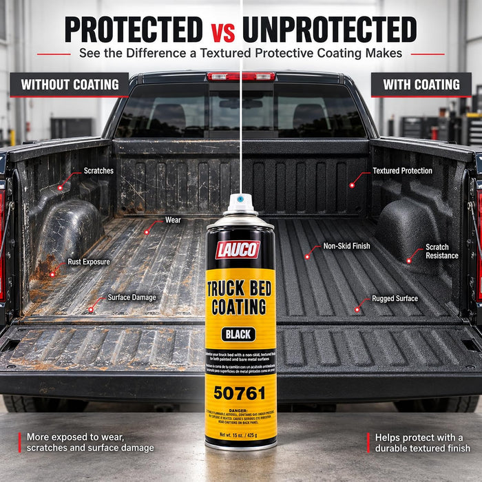 LAUCO Truck Bed Coating Black Aerosol Spray, Pack of 6, 15oz, Textured Non, Skid Finish, Scratch and Rust Protection for All Truck Beds, Tailgates, Bed Rails 50761